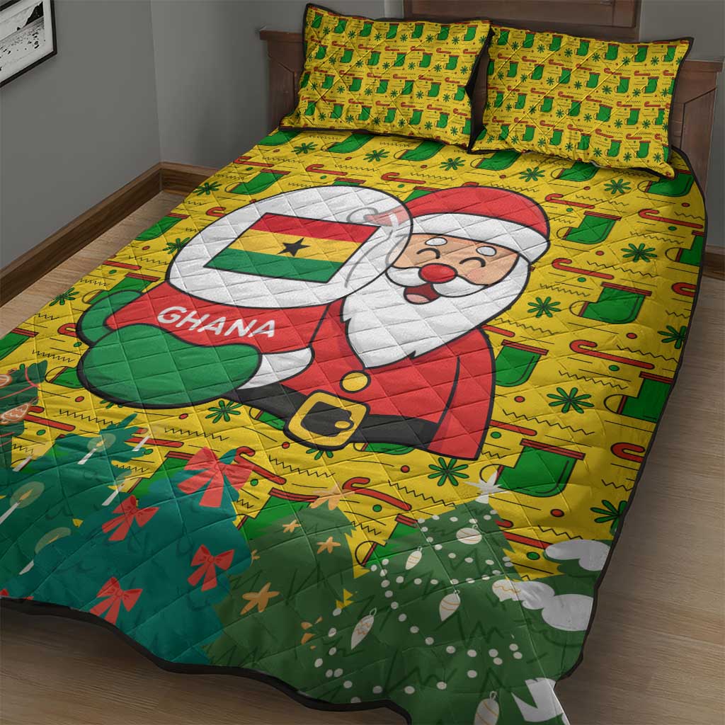 Ghana Christmas Quilt Bed Set with Santa Ornament National Coat of Arms and Festive - Wonder Print Shop