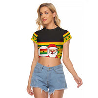 Ghana Christmas Raglan Cropped T Shirt with Santa Ornament National Coat of Arms and Festive - Wonder Print Shop