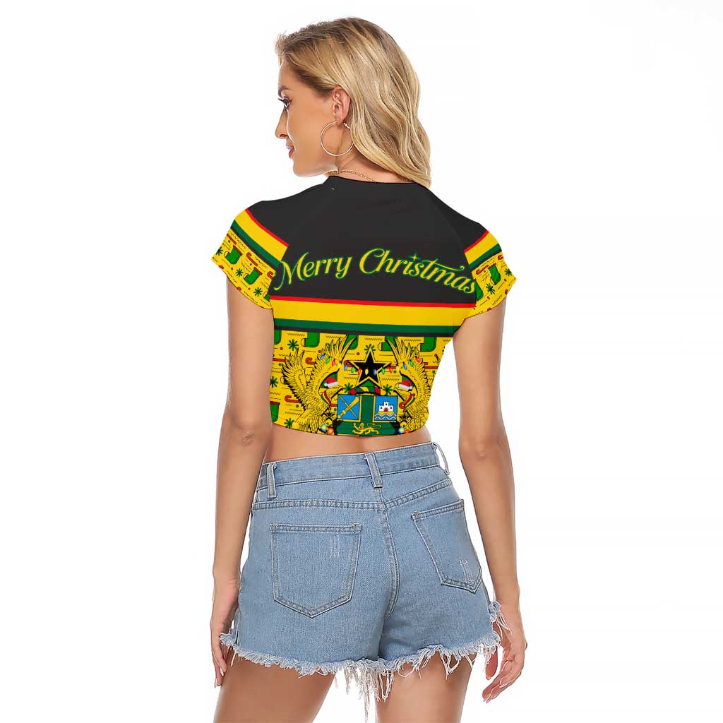 Ghana Christmas Raglan Cropped T Shirt with Santa Ornament National Coat of Arms and Festive - Wonder Print Shop