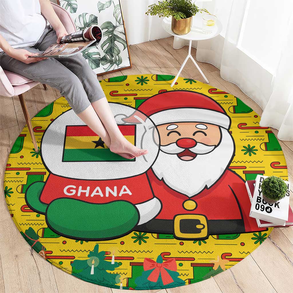 Ghana Christmas Round Carpet with Santa Ornament National Coat of Arms and Festive - Wonder Print Shop