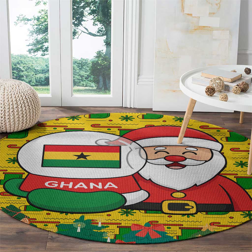 Ghana Christmas Round Carpet with Santa Ornament National Coat of Arms and Festive - Wonder Print Shop