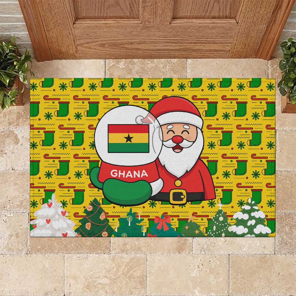 Ghana Christmas Rubber Doormat with Santa Ornament National Coat of Arms and Festive - Wonder Print Shop