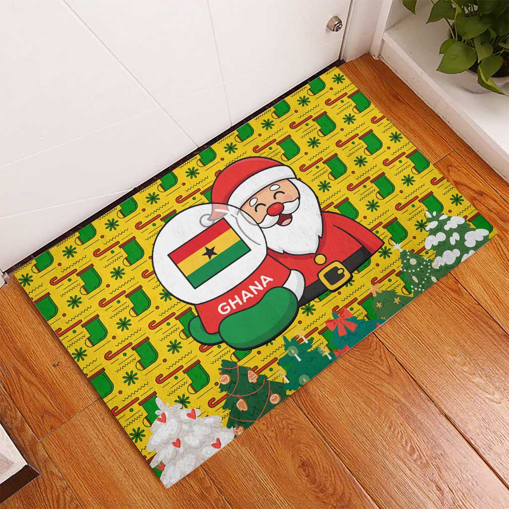 Ghana Christmas Rubber Doormat with Santa Ornament National Coat of Arms and Festive - Wonder Print Shop