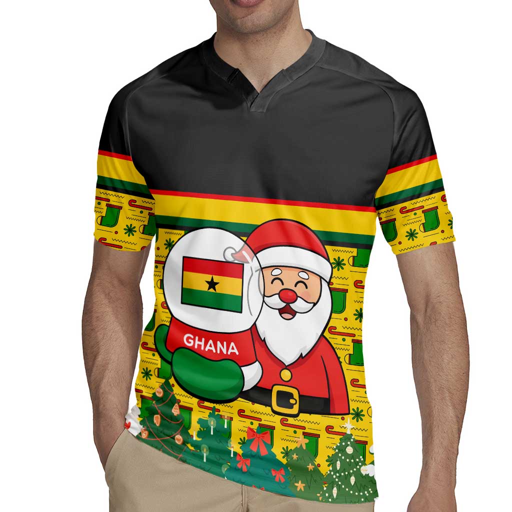 Ghana Christmas Rugby Jersey with Santa Ornament National Coat of Arms and Festive - Wonder Print Shop