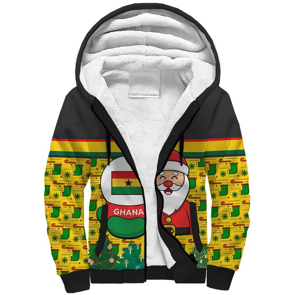 Ghana Christmas Sherpa Hoodie with Santa Ornament National Coat of Arms and Festive - Wonder Print Shop