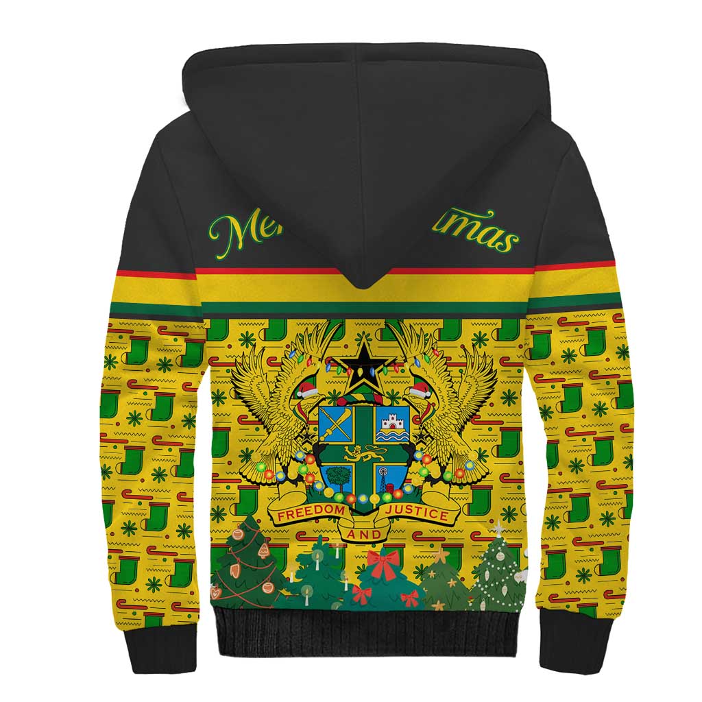 Ghana Christmas Sherpa Hoodie with Santa Ornament National Coat of Arms and Festive - Wonder Print Shop