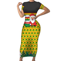 Ghana Christmas Short Sleeve Bodycon Dress with Santa Ornament National Coat of Arms and Festive - Wonder Print Shop