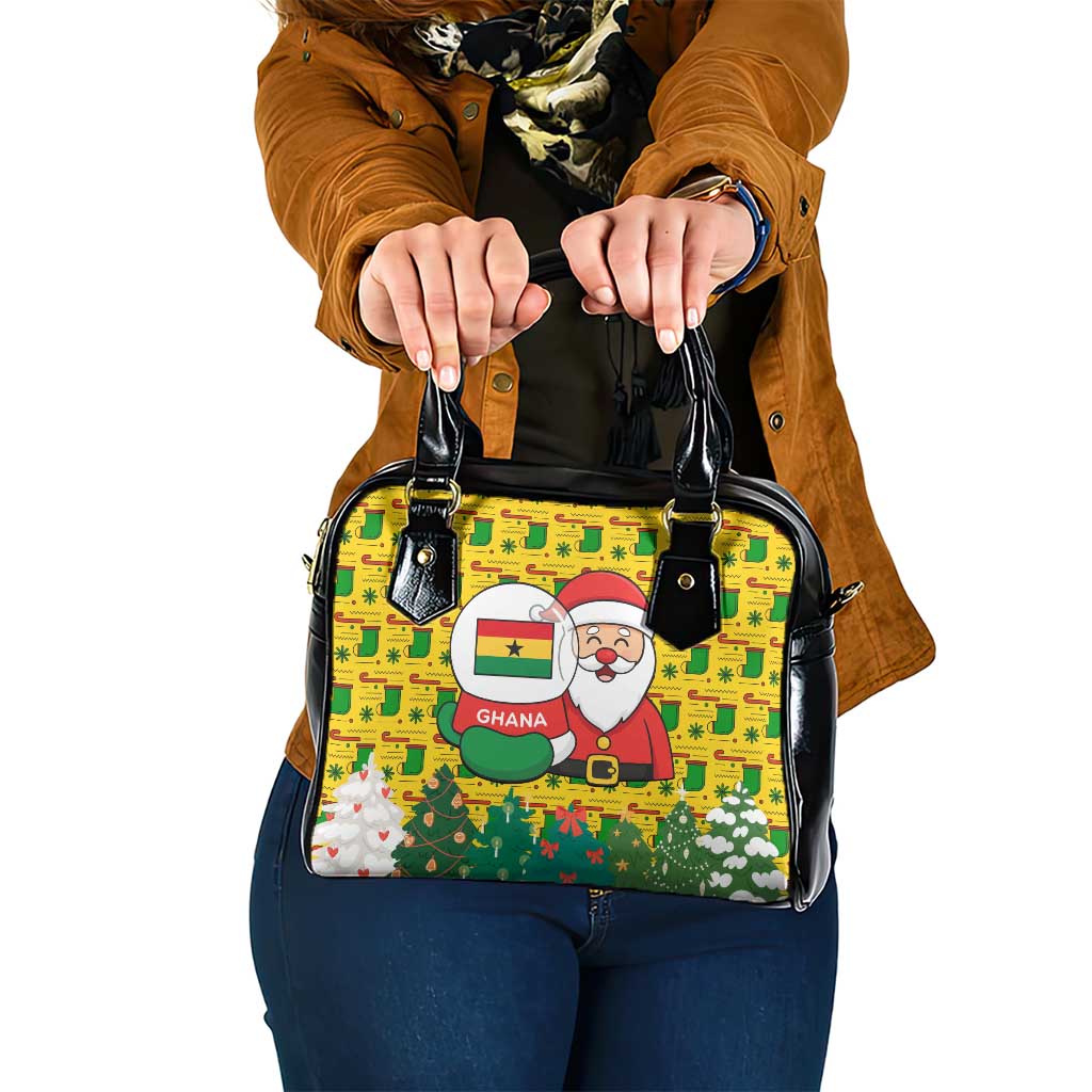 Ghana Christmas Shoulder Handbag with Santa Ornament National Coat of Arms and Festive - Wonder Print Shop