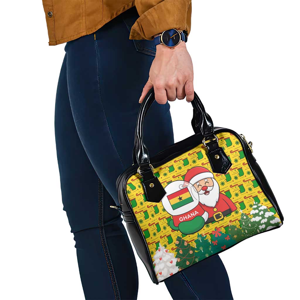 Ghana Christmas Shoulder Handbag with Santa Ornament National Coat of Arms and Festive - Wonder Print Shop