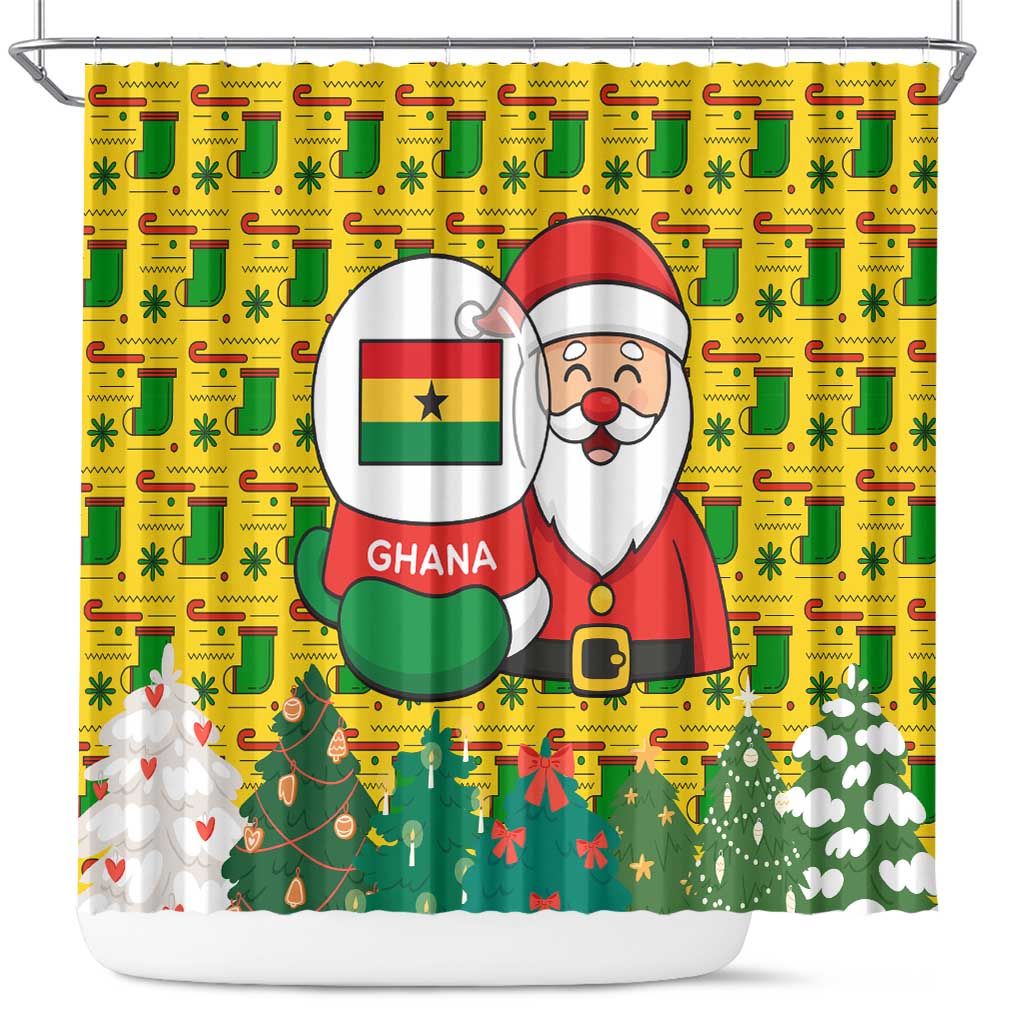 Ghana Christmas Shower Curtain with Santa Ornament National Coat of Arms and Festive - Wonder Print Shop