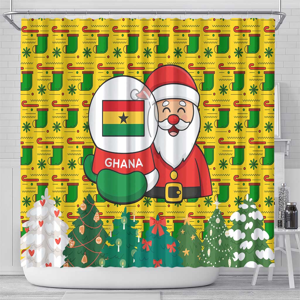 Ghana Christmas Shower Curtain with Santa Ornament National Coat of Arms and Festive - Wonder Print Shop