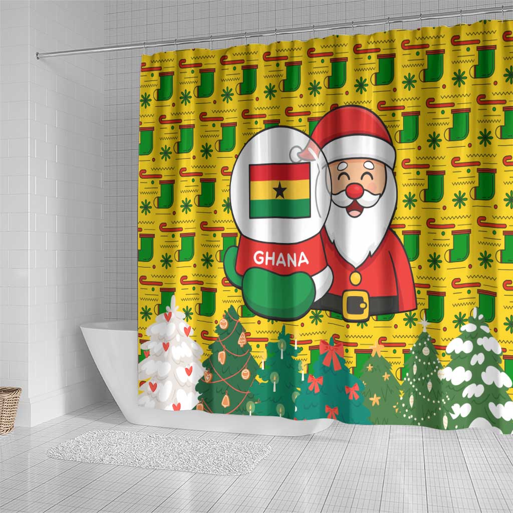 Ghana Christmas Shower Curtain with Santa Ornament National Coat of Arms and Festive - Wonder Print Shop