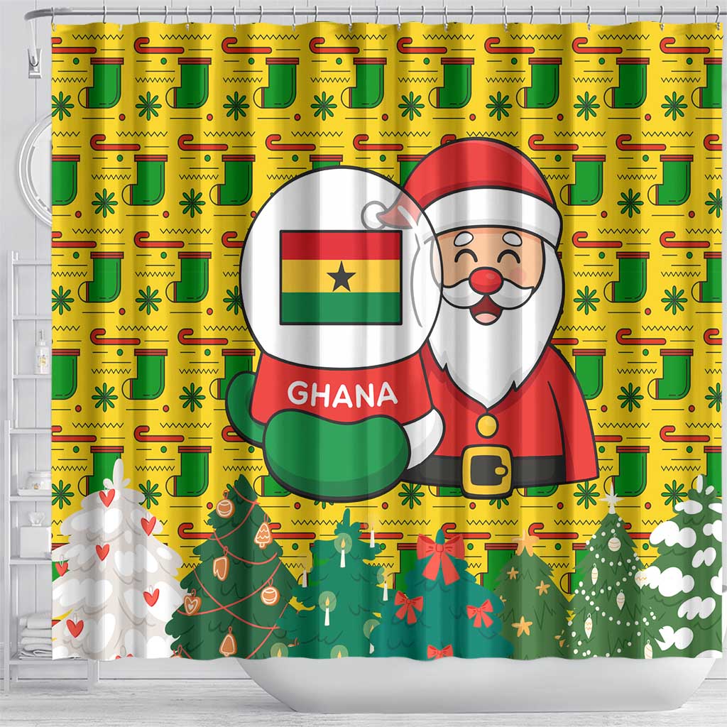 Ghana Christmas Shower Curtain with Santa Ornament National Coat of Arms and Festive - Wonder Print Shop