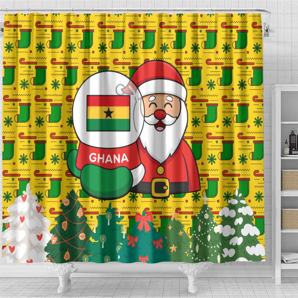 Ghana Christmas Shower Curtain with Santa Ornament National Coat of Arms and Festive - Wonder Print Shop