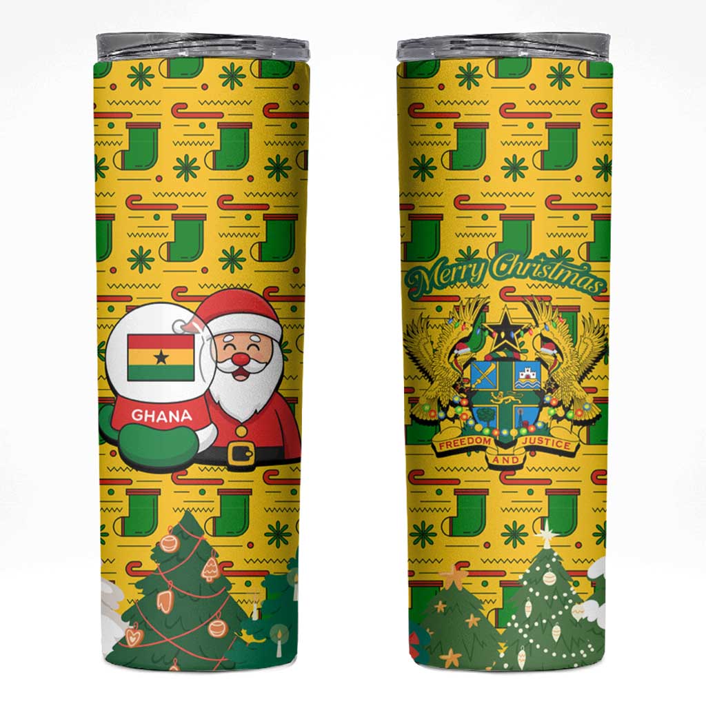Ghana Christmas Skinny Tumbler with Santa Ornament National Coat of Arms and Festive - Wonder Print Shop