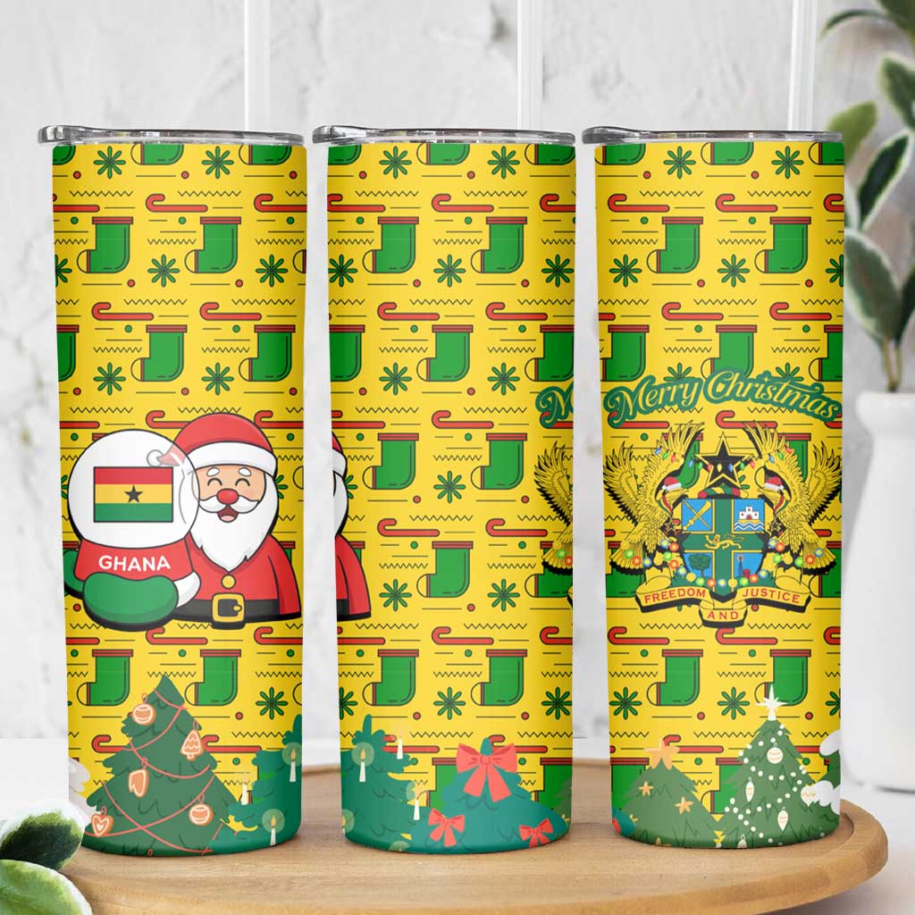 Ghana Christmas Skinny Tumbler with Santa Ornament National Coat of Arms and Festive - Wonder Print Shop
