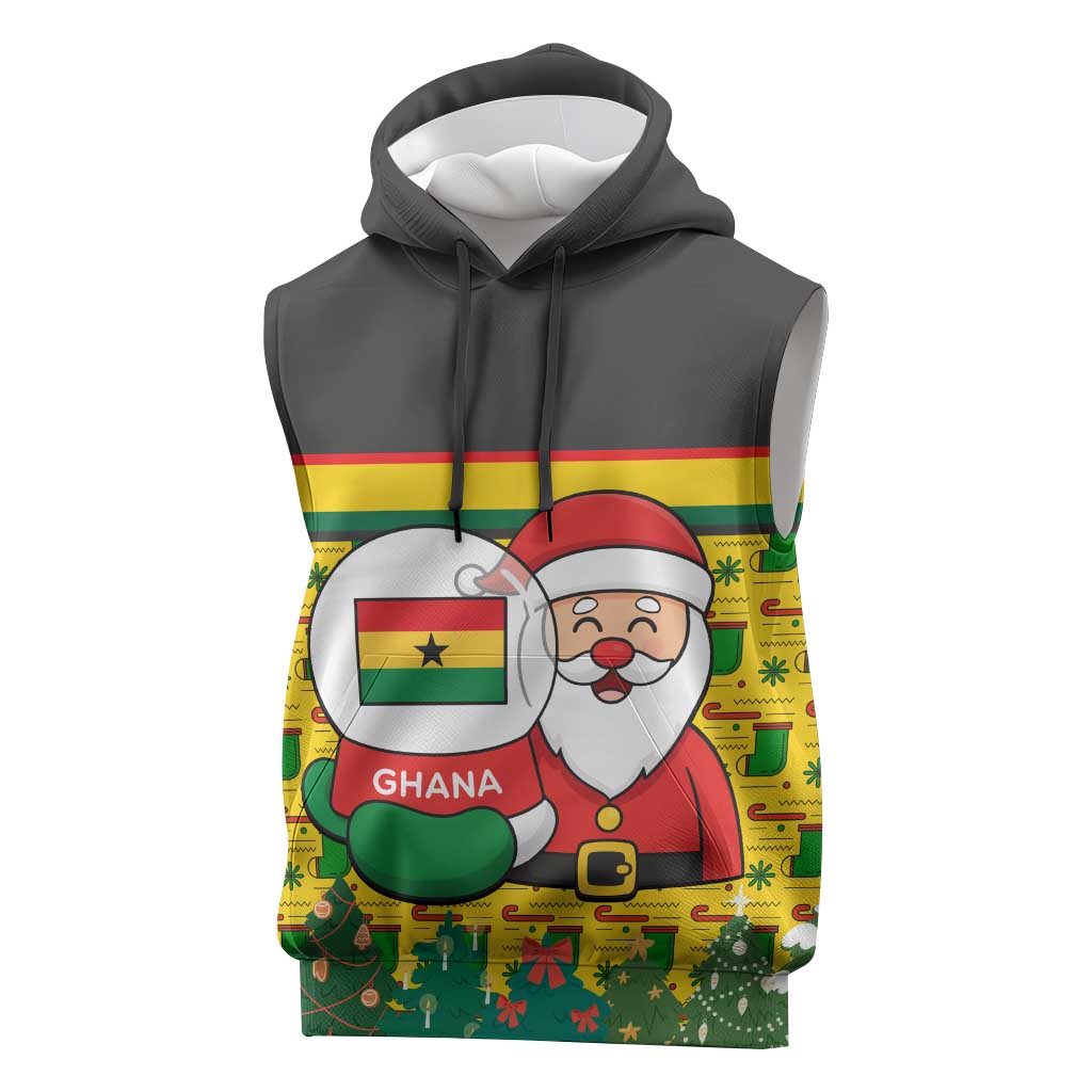 Ghana Christmas Sleeveless Hoodie with Santa Ornament National Coat of Arms and Festive - Wonder Print Shop