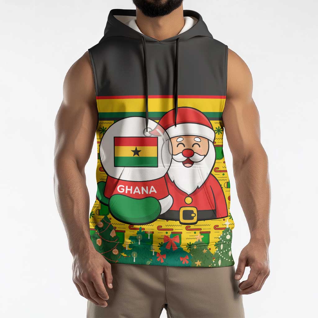 Ghana Christmas Sleeveless Hoodie with Santa Ornament National Coat of Arms and Festive - Wonder Print Shop