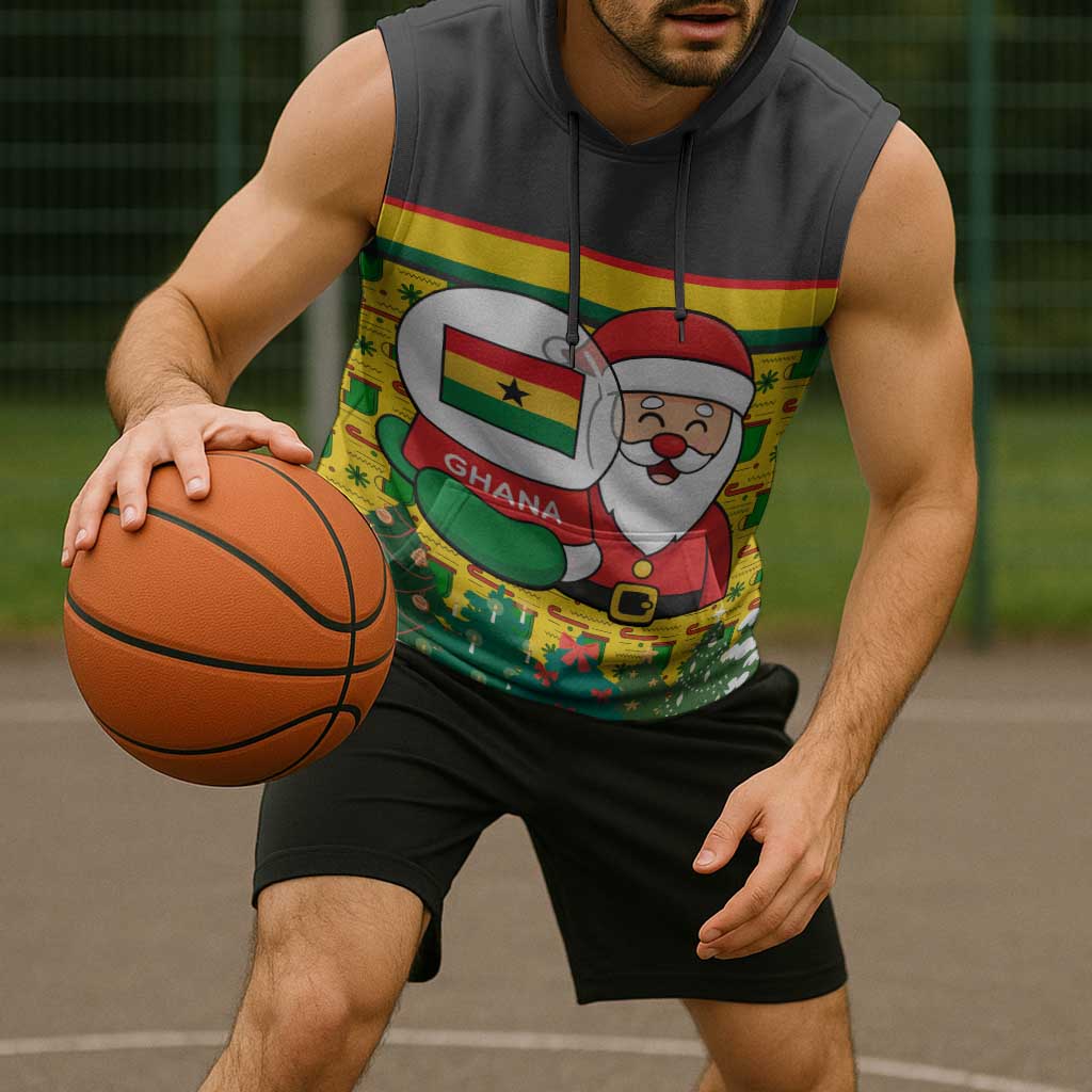 Ghana Christmas Sleeveless Hoodie with Santa Ornament National Coat of Arms and Festive - Wonder Print Shop