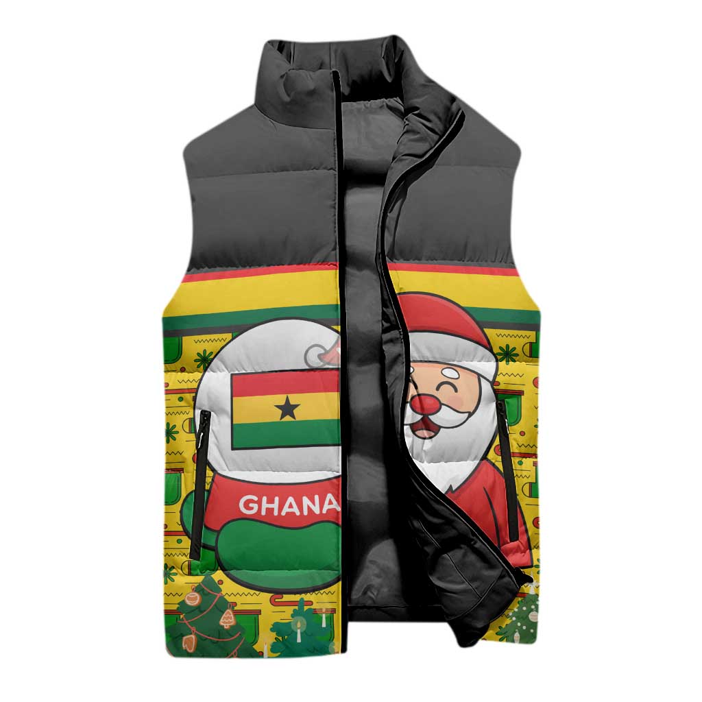 Ghana Christmas Sleeveless Puffer Jacket with Santa Ornament National Coat of Arms and Festive - Wonder Print Shop