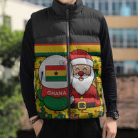 Ghana Christmas Sleeveless Puffer Jacket with Santa Ornament National Coat of Arms and Festive - Wonder Print Shop