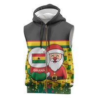 Ghana Christmas Sleeveless Zip Hoodie with Santa Ornament National Coat of Arms and Festive - Wonder Print Shop