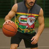 Ghana Christmas Sleeveless Zip Hoodie with Santa Ornament National Coat of Arms and Festive - Wonder Print Shop