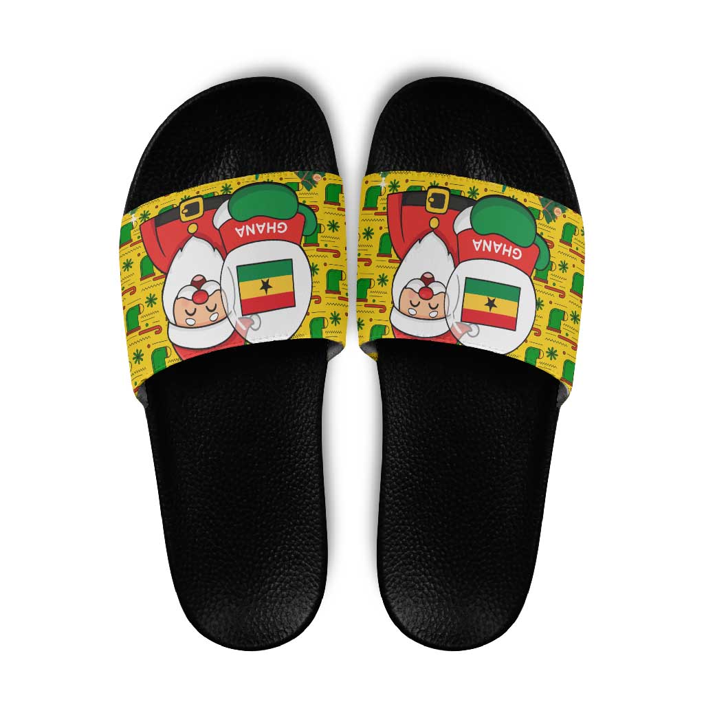 Ghana Christmas Slide Sandals with Santa Ornament National Coat of Arms and Festive - Wonder Print Shop