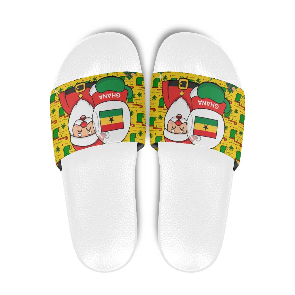 Ghana Christmas Slide Sandals with Santa Ornament National Coat of Arms and Festive - Wonder Print Shop