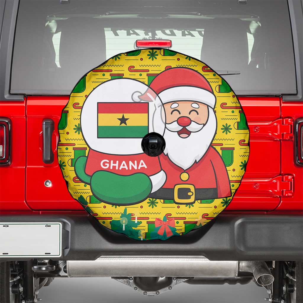 Ghana Christmas Spare Tire Cover with Santa Ornament National Coat of Arms and Festive - Wonder Print Shop