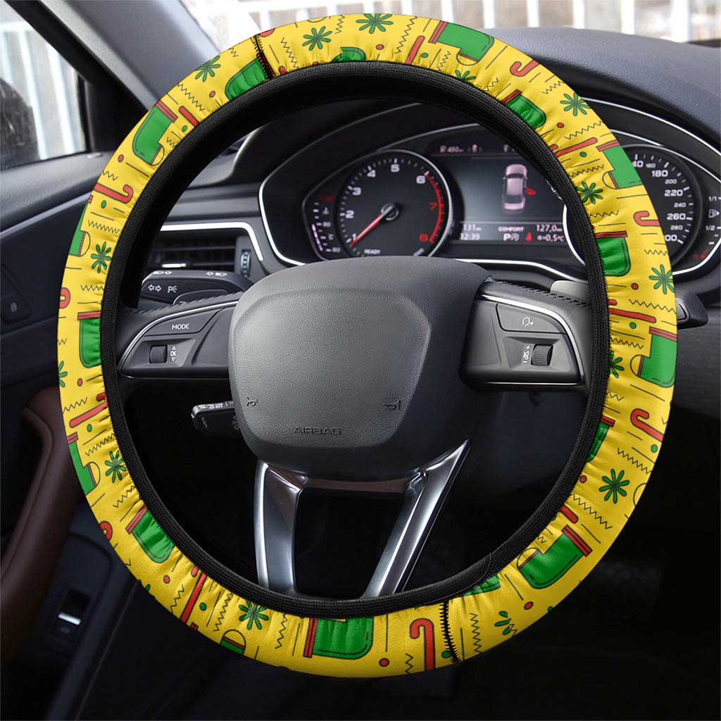 Ghana Christmas Steering Wheel Cover with Santa Ornament National Coat of Arms and Festive - Wonder Print Shop