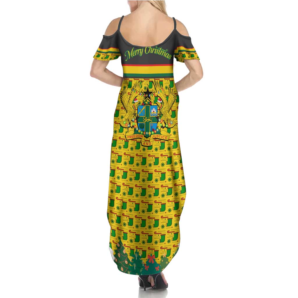 Ghana Christmas Summer Maxi Dress with Santa Ornament National Coat of Arms and Festive - Wonder Print Shop