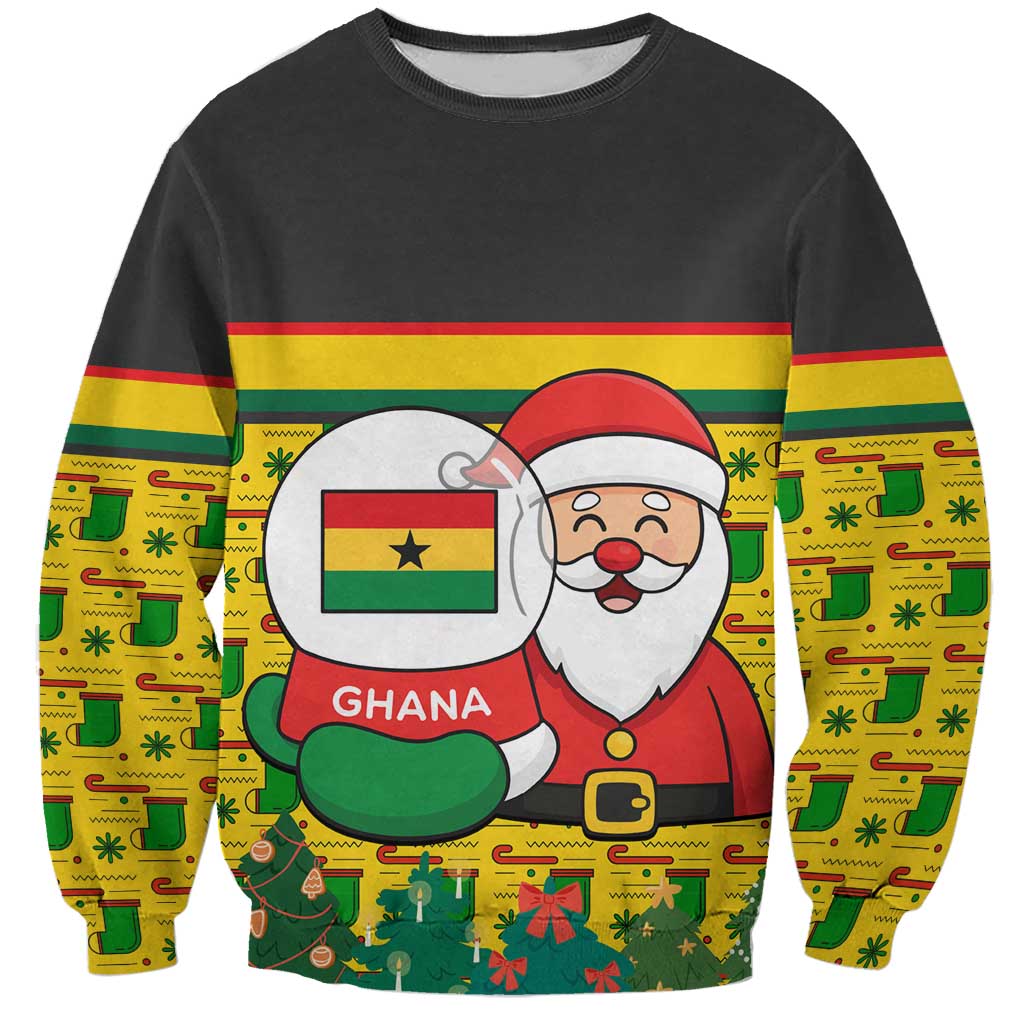 Ghana Christmas Sweatshirt with Santa Ornament National Coat of Arms and Festive - Wonder Print Shop