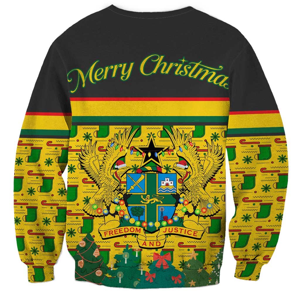 Ghana Christmas Sweatshirt with Santa Ornament National Coat of Arms and Festive - Wonder Print Shop