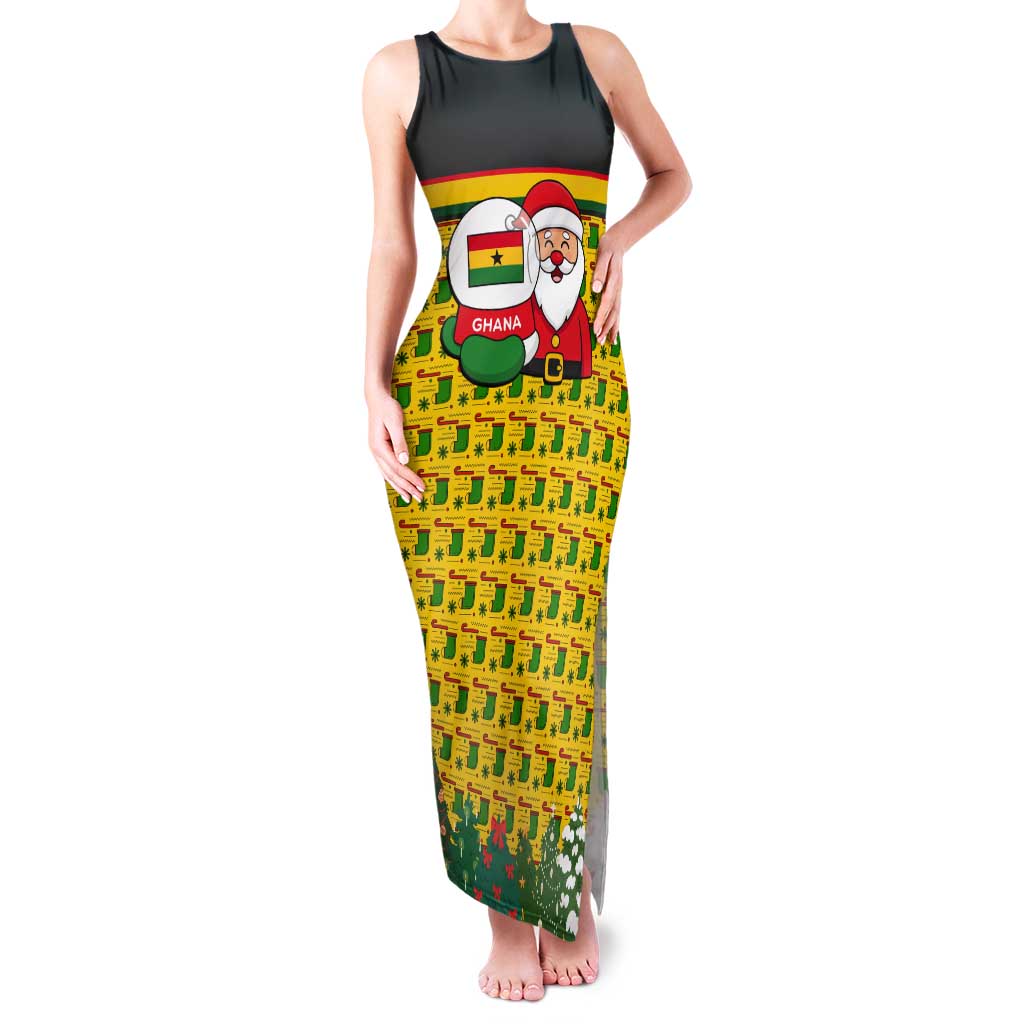 Ghana Christmas Tank Maxi Dress with Santa Ornament National Coat of Arms and Festive - Wonder Print Shop