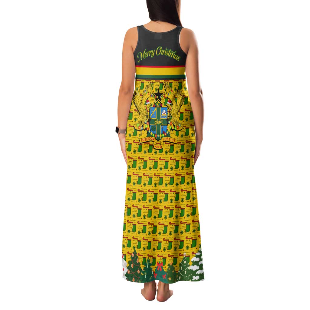 Ghana Christmas Tank Maxi Dress with Santa Ornament National Coat of Arms and Festive - Wonder Print Shop