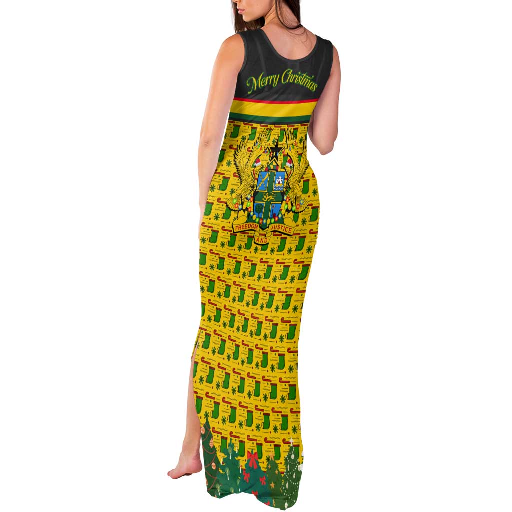 Ghana Christmas Tank Maxi Dress with Santa Ornament National Coat of Arms and Festive - Wonder Print Shop