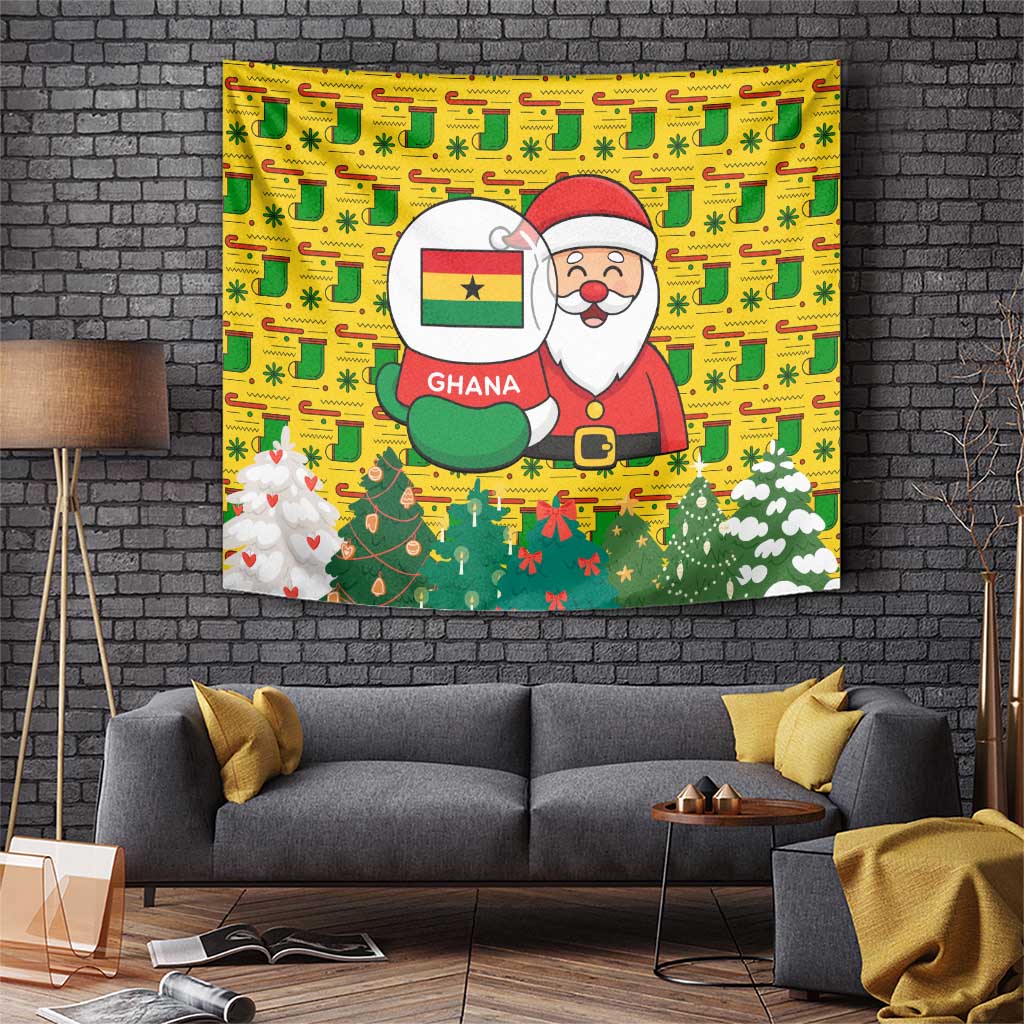 Ghana Christmas Tapestry with Santa Ornament National Coat of Arms and Festive - Wonder Print Shop