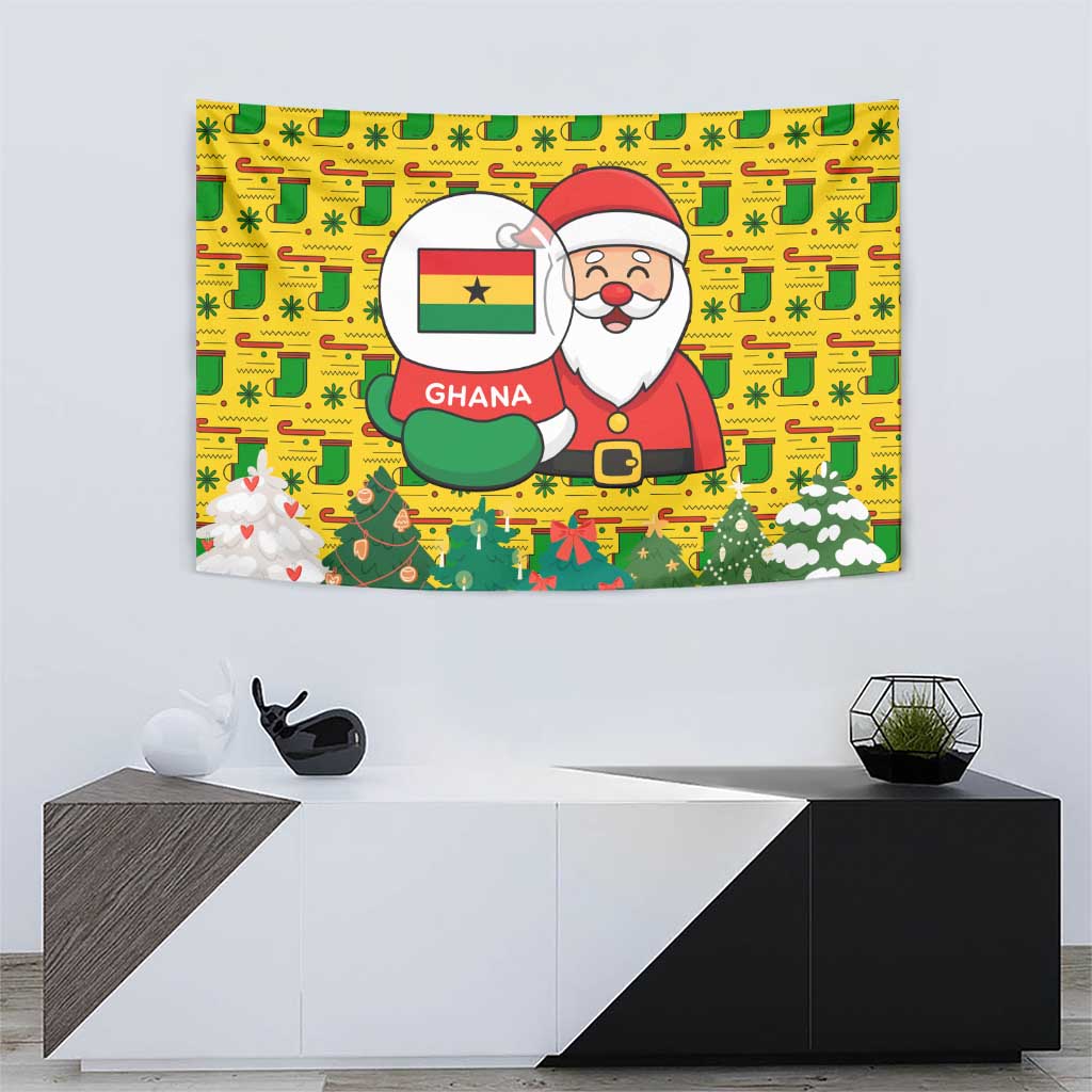 Ghana Christmas Tapestry with Santa Ornament National Coat of Arms and Festive - Wonder Print Shop