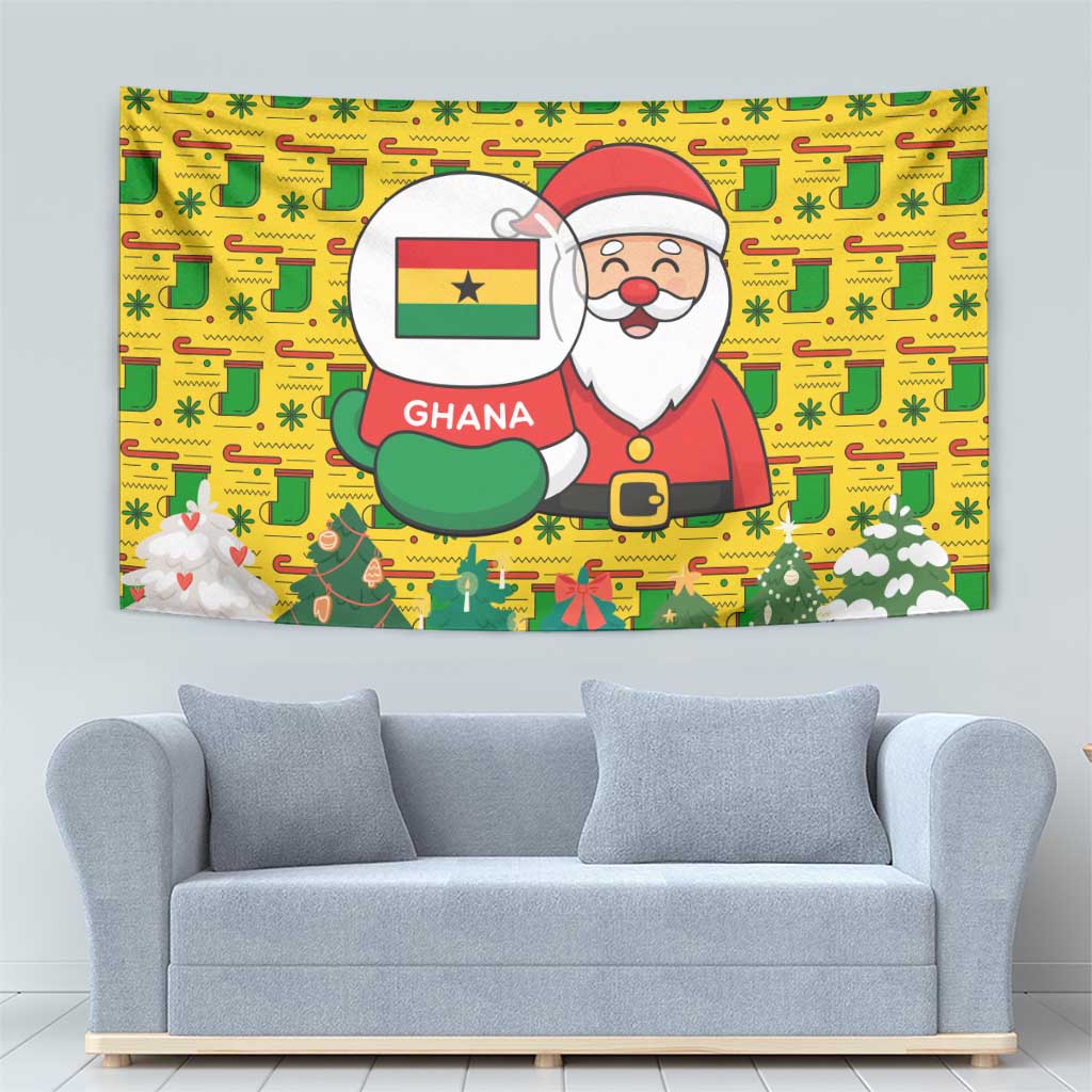 Ghana Christmas Tapestry with Santa Ornament National Coat of Arms and Festive - Wonder Print Shop