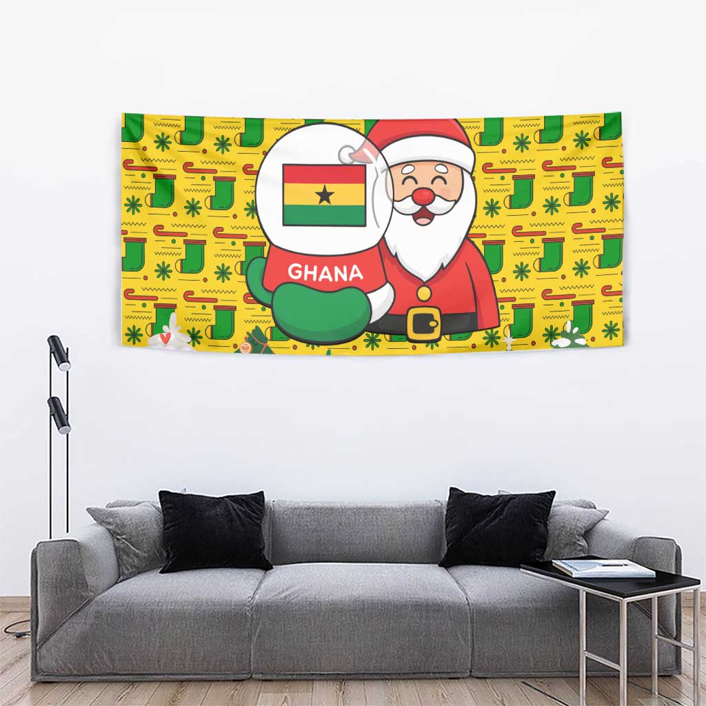 Ghana Christmas Tapestry with Santa Ornament National Coat of Arms and Festive - Wonder Print Shop