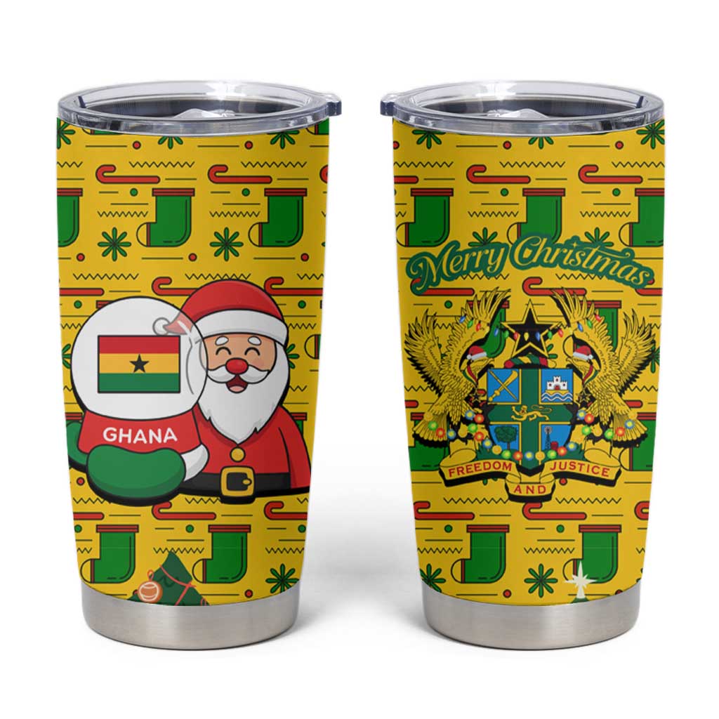 Ghana Christmas Tumbler Cup with Santa Ornament National Coat of Arms and Festive - Wonder Print Shop