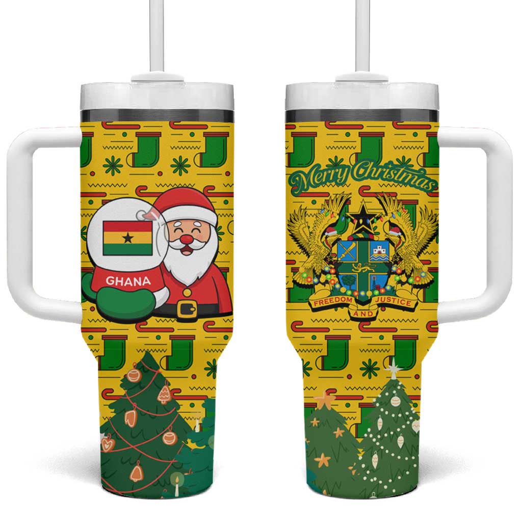 Ghana Christmas Tumbler With Handle with Santa Ornament National Coat of Arms and Festive - Wonder Print Shop