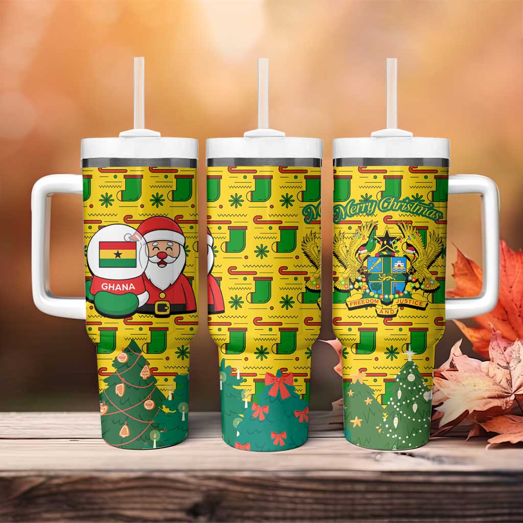 Ghana Christmas Tumbler With Handle with Santa Ornament National Coat of Arms and Festive - Wonder Print Shop