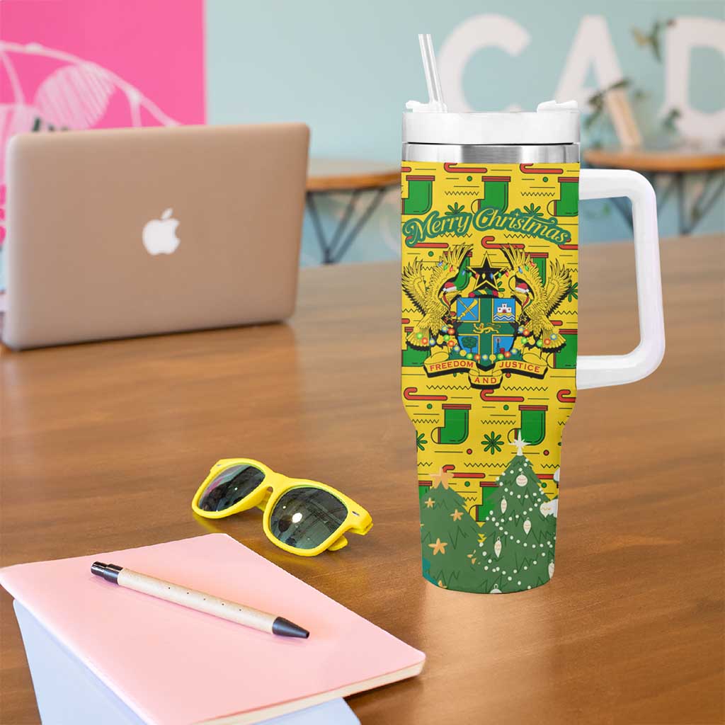 Ghana Christmas Tumbler With Handle with Santa Ornament National Coat of Arms and Festive - Wonder Print Shop