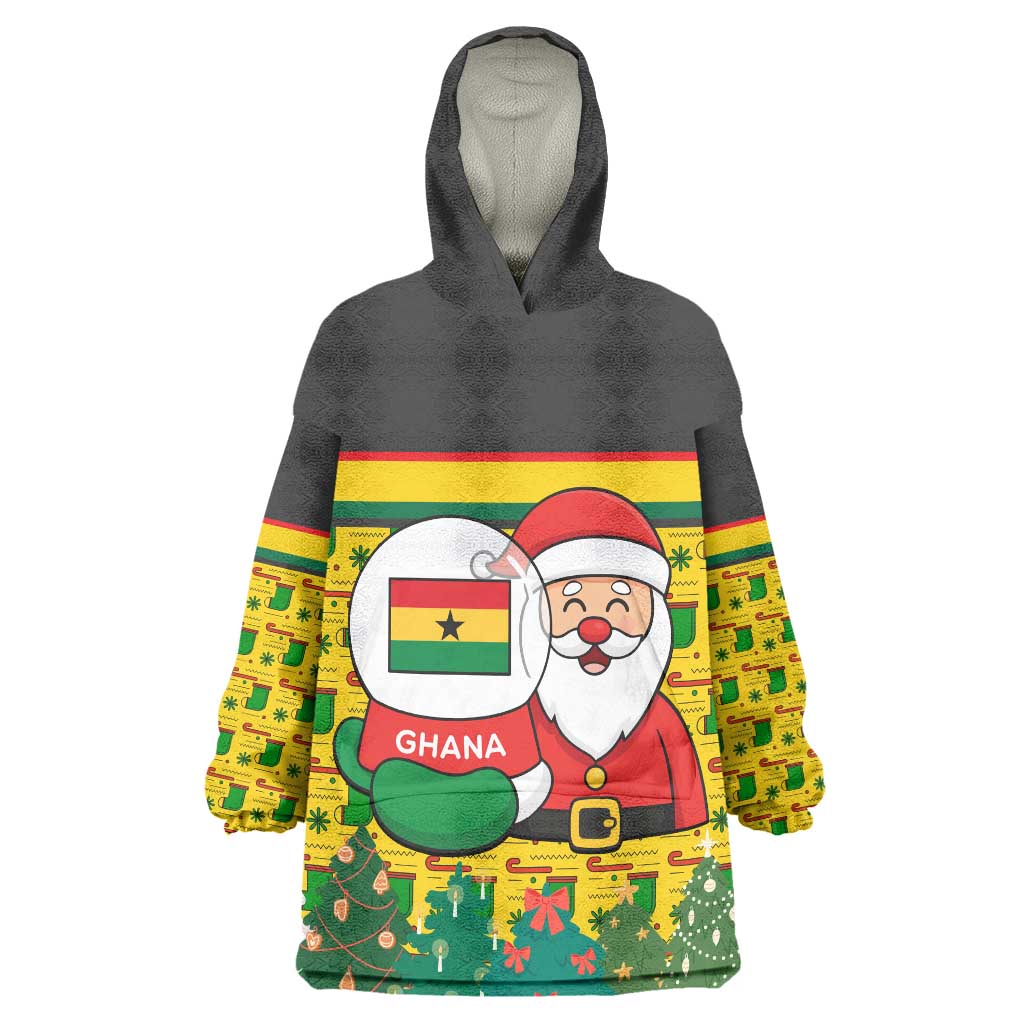 Ghana Christmas Wearable Blanket Hoodie with Santa Ornament National Coat of Arms and Festive - Wonder Print Shop