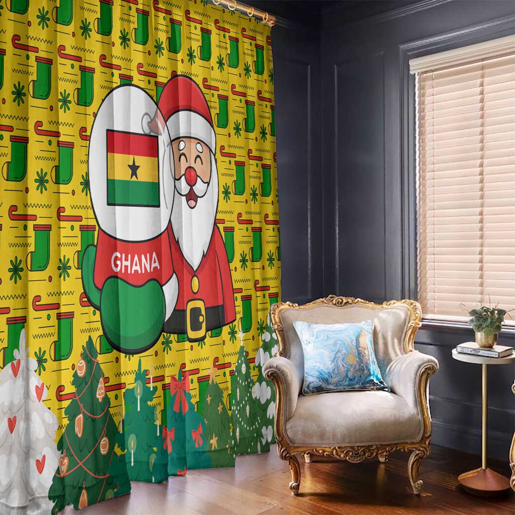 Ghana Christmas Window Curtain with Santa Ornament National Coat of Arms and Festive - Wonder Print Shop