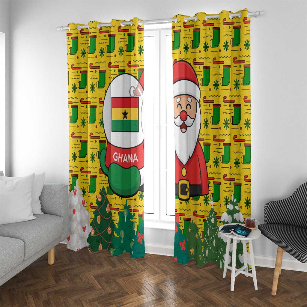 Ghana Christmas Window Curtain with Santa Ornament National Coat of Arms and Festive - Wonder Print Shop