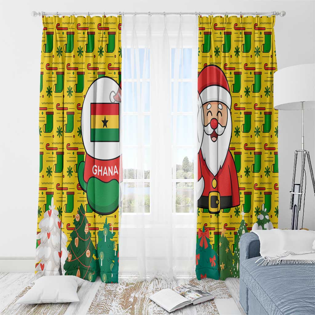 Ghana Christmas Window Curtain with Santa Ornament National Coat of Arms and Festive - Wonder Print Shop