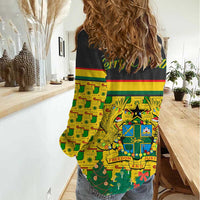 Ghana Christmas Women Casual Shirt with Santa Ornament National Coat of Arms and Festive - Wonder Print Shop